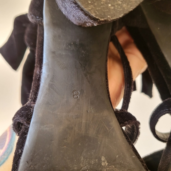 Jeffrey Campbell Faustino Women's Black Velvet Heels Sandal Strappy Bow 8 - Picture 6 of 8